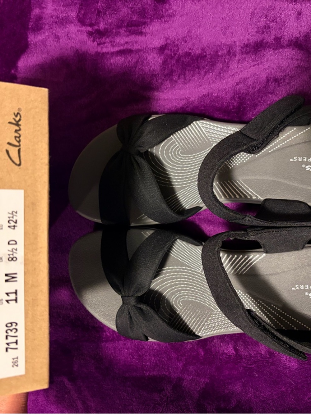 Clarks Black Knot-Front Slingback Sandals with Gray Footbed
